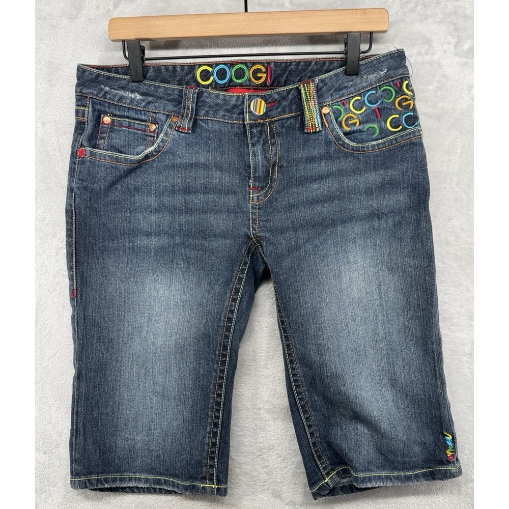 Coogi Jorts Jean Bermuda Shorts 13" Embroidered Colorful Rainbow Size 11/12‎